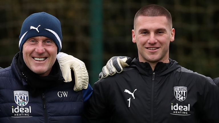 Gary Walsh and Sam Johnstone pictured together during a training session at West Bromwich Albion in 2021