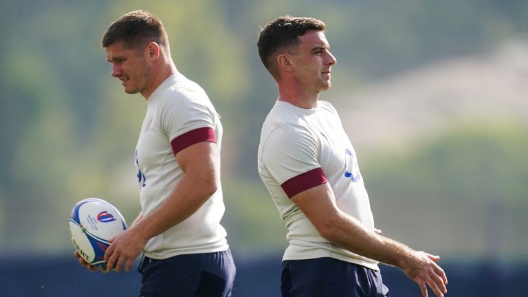 England&#39;s George Ford (right) and Owen Farrell during a training session at the Stade Georges-Carcassonne in Aix-en-Provence