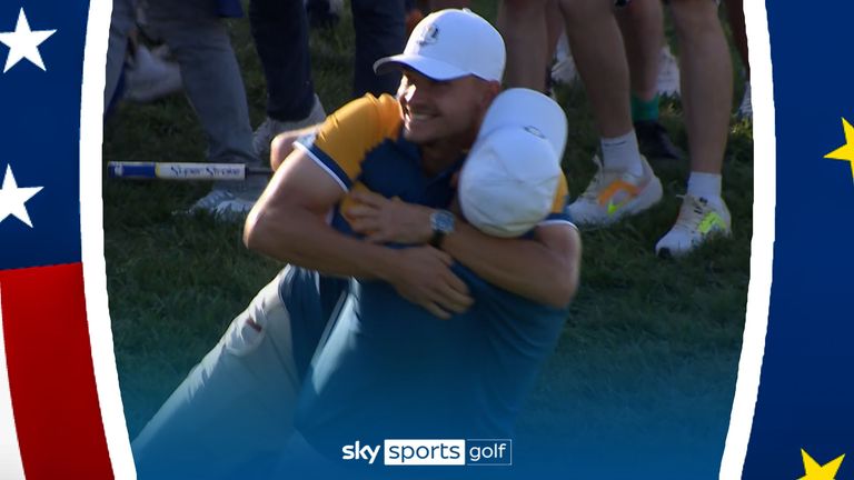 Shane Lowry was ecstatic after going one up with just one hole to play against Jordan Spieth as Europe regained the Ryder Cup!