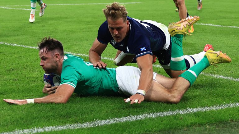 Full-back Hugo Keenan slid in for Ireland's second try, after a fabulous move through the backline