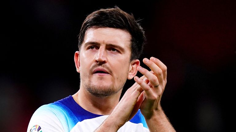 England&#39;s Harry Maguire applauds the fans after the UEFA Euro 2024 qualifying match at Wembley Stadium, London. Picture date: Tuesday October 17, 2023.