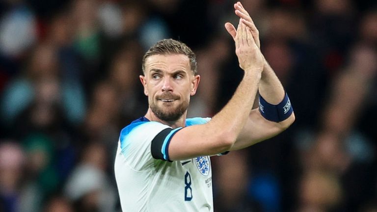 Jordan Henderson applauds the England supporters as he's subbed off against Australia - although some England fans booed him as he was replaced