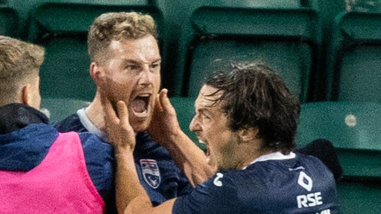 Jordan White celebrates after equalising for Ross County
