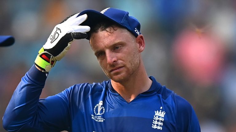 Jos Buttler, England captain during their Cricket World Cup defeat to South Africa