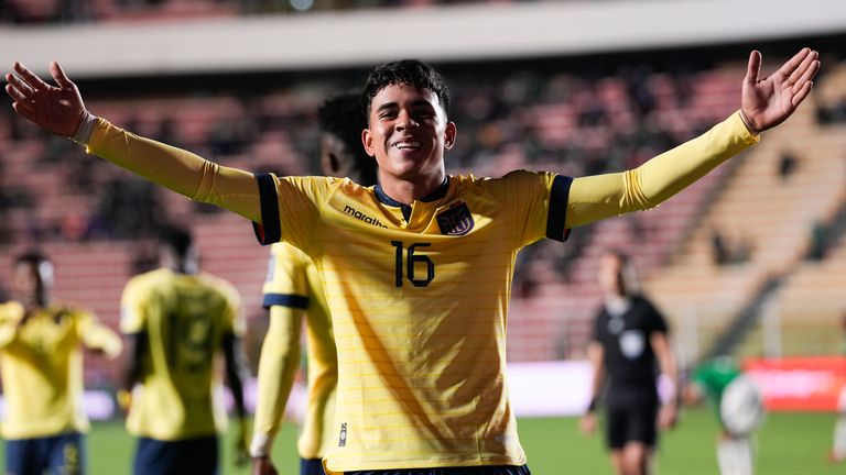 Paez celebrates after scoring against Bolivia