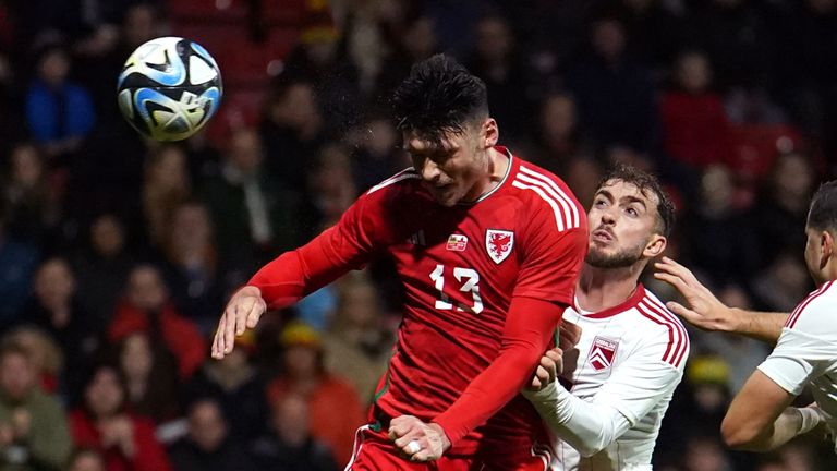 Kieffer Moore scores Wales' fourth goal against Gibraltar