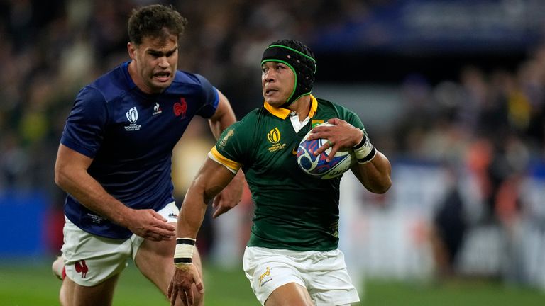 Cheslin Kolbe darted in for South Africa's third try of the first half 