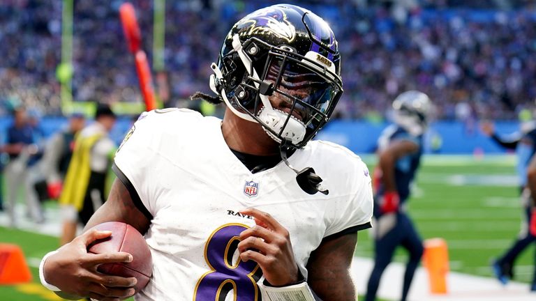 Baltimore Ravens v Tennessee Titans - NFL London Games 2023 - Tottenham Hotspur Stadium
Baltimore Ravens' Lamar Jackson during the NFL international match at the Tottenham Hotspur Stadium, London. Picture date: Sunday October 15, 2023.