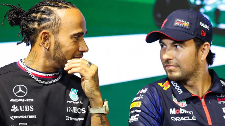 Lewis Hamilton (L) and Sergio Perez