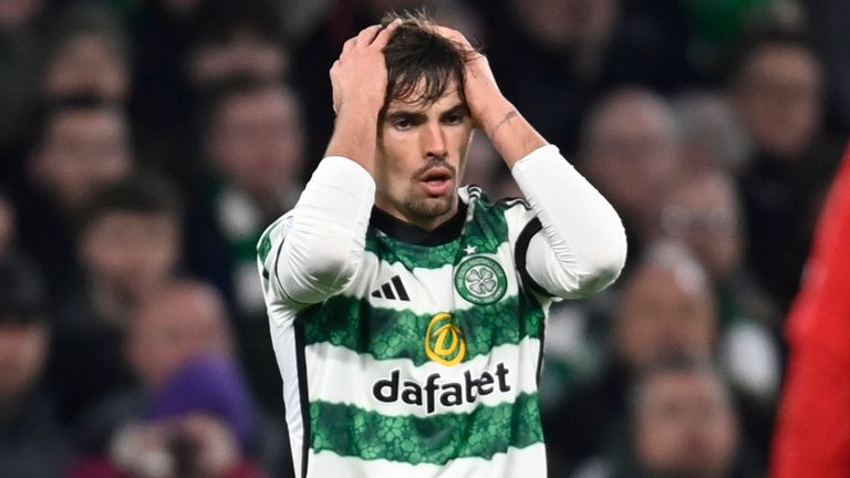 Celtic's Matt O'Riley looks frustrated vs Atletico Madrid 