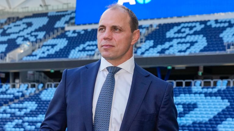 Rugby Australia's new Chief Executive Phil Waugh poses for a portrait at the Sydney Football Stadium in Sydney, Australia, Tuesday, June 6, 2023. Waugh becomes the first Wallaby to occupy the role, having earned 79 caps. (AP Photo/Mark Baker)