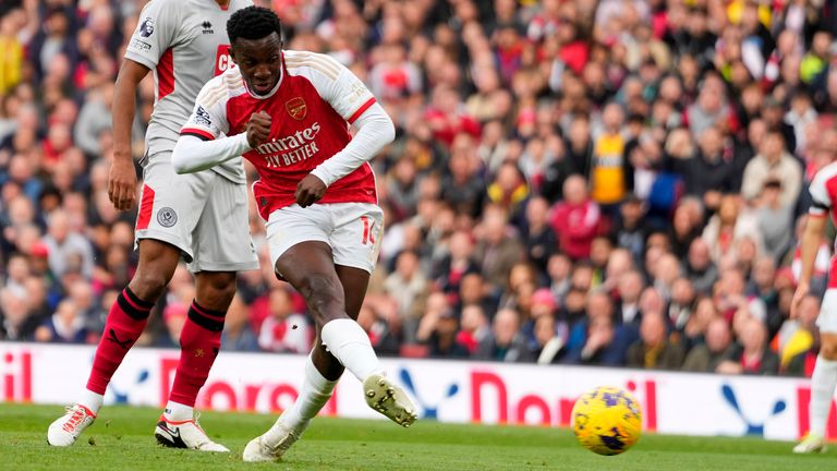 Eddie Nketiah scores Arsenal's opening goal against Sheffield United