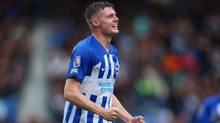 Evan Ferguson celebrates after giving Brighton a first-half lead against Fulham