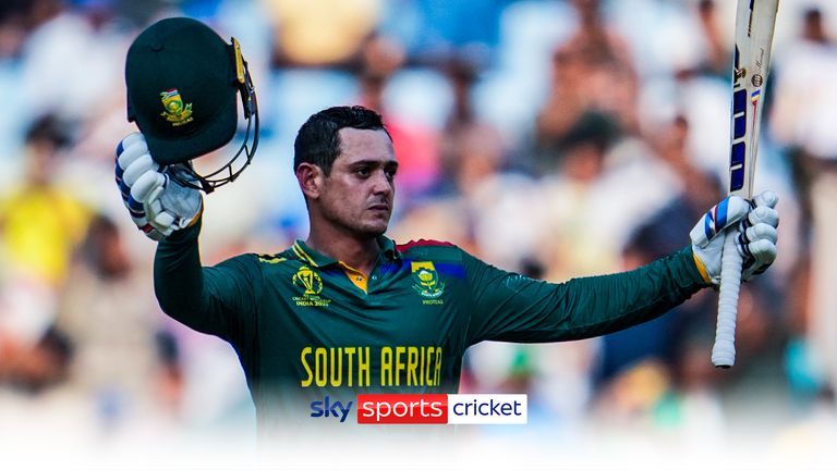 Quinton de Kock brings up his 100 against Australia