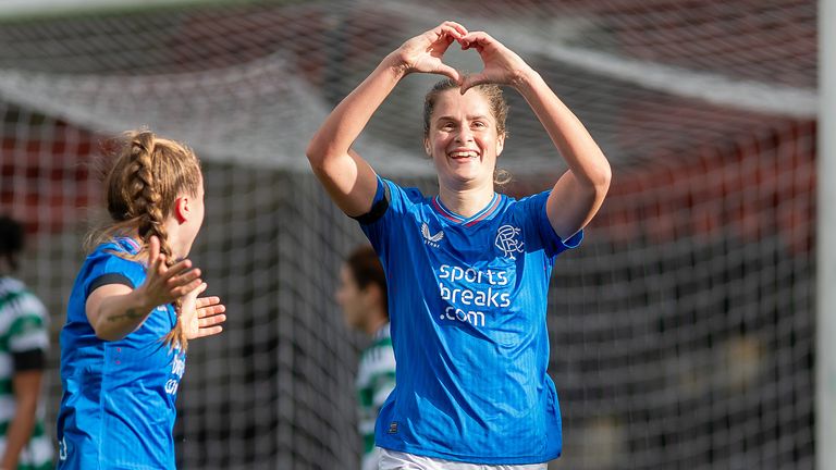 GOAL! 1-2 Rio Hardy of Rangers with a header during the ScottishPower Womens Premier League match. Celtic FC vs Rangers FC. Excelsior Stadium, Airdrie, 22/10/2023. Image Credit: Colin Poultney/SWPL