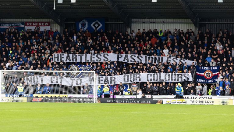 Rangers fans display a banner at St Mirren