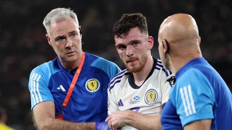 Andy Robertson injured his shoulder for Scotland
