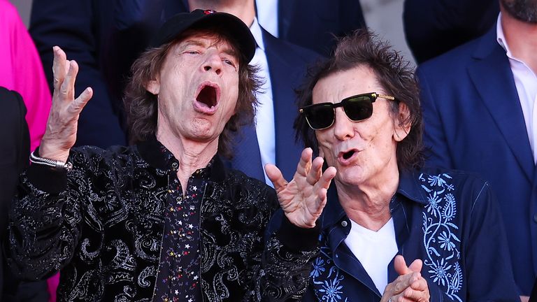 Jagger and Wood attended Barcelona vs Real Madrid  to see the home side wear special shirts featuring the Rolling Stones' logo.
