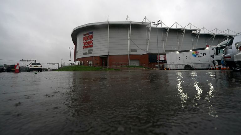 A general view of high water levels around the stadium ahead of the Sky Bet Championship match at AESSEAL New York Stadium, Rotherham.