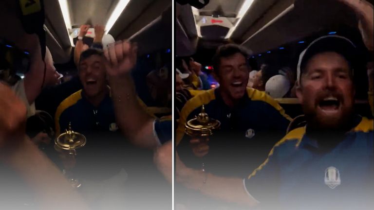Team Europe took their celebrations on to the team bus after their thrilling Ryder Cup victory over the USA in Rome.