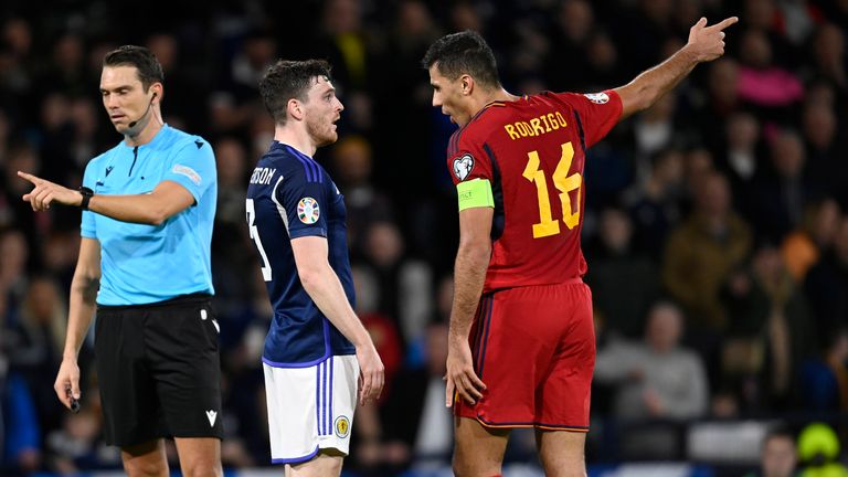 Spain's Rodri was frustrated by the Scotland defeat