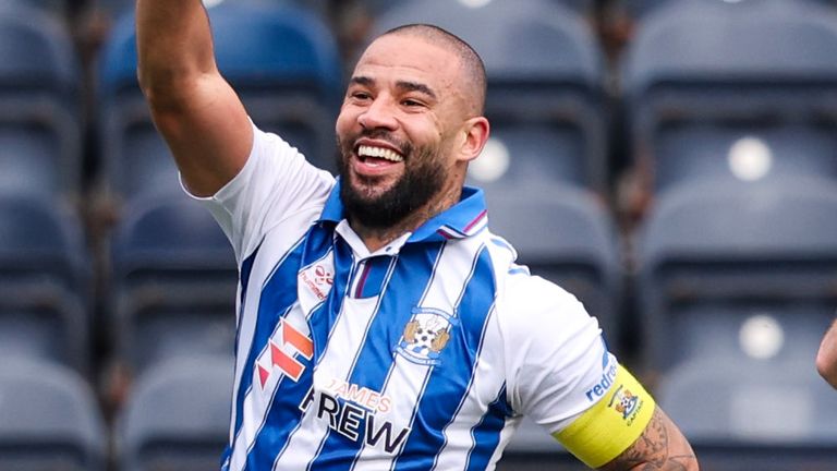 Kyle Vassell celebrates after giving Kilmarnock the lead against Aberdeen
