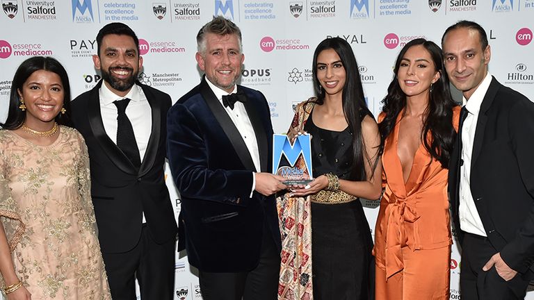 Kira Rai presents the inaugural Diversity in Media Award at the Asian Media Awards to Sky Sports