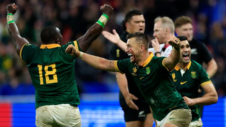 South Africa celebrate after winning the Rugby World Cup final