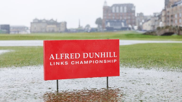 The adverse weather conditions that led to play being abandoned for the day during Day Three of the Alfred Dunhill Links Championship at the Old Course, on October 07, 2023, in St Andrews, Scotland. (Photo by Ross Parker / SNS Group)