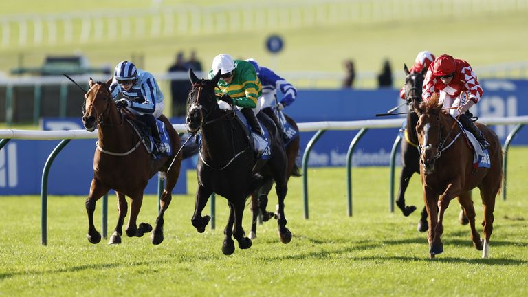 The Shunter (yellow and green) wins the Cesarewitch at Newmarket