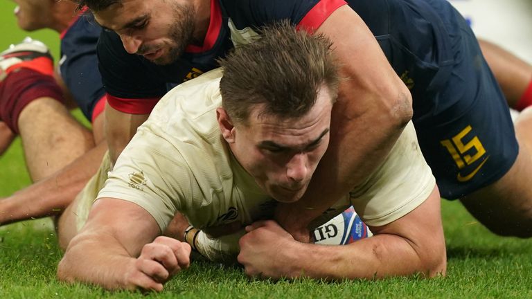 Argentina v England - Rugby World Cup 2023 - Bronze Final - Stade de France
England�s Theo Dan scores his sides second try during the Rugby World Cup 2023 bronze final match at the Stade de France in Saint-Denis, France. Picture date: Friday October 27, 2023.