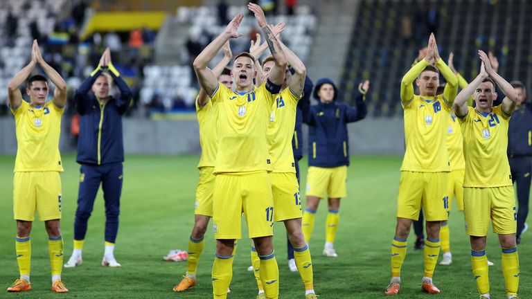 Ukraine celebrate their victory over England