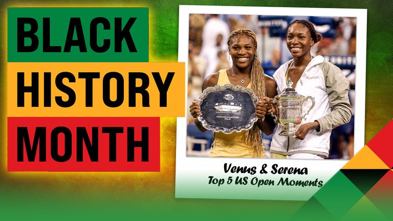 Venus Williams and Serena Williams pose with their trophies after their U.S. Open women&#39;s singles final in New York Saturday Sept. 8, 2001