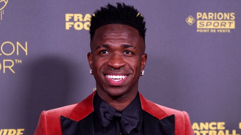 Vinicius Junior arrives on the red carpet for the Ballon d�Or ceremony at the Theatre du Chatelet in Paris, France. Picture date: Monday October 30, 2023.