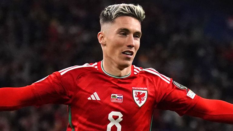Wales' Harry Wilson celebrates scoring their side's first goal of the game during the UEFA Euro 2024 Qualifying Group D match at the Cardiff City Stadium, Wales. Picture date: Sunday October 15, 2023.