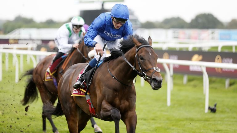 William Buick eases down on Ancient Wisdom after winning the Kameko Futurity Trophy at Doncaster