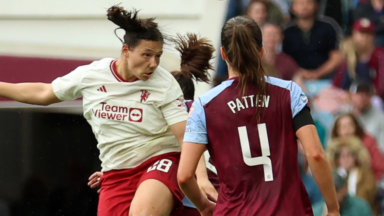 Rachel Williams heads Manchester United in front at Aston Villa