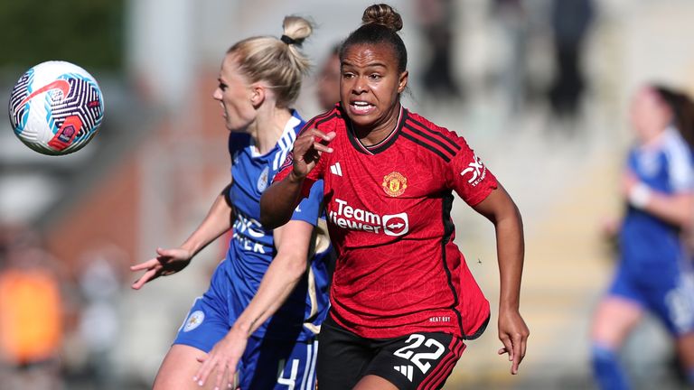 Nikita Parris races clear of the Leicester defence