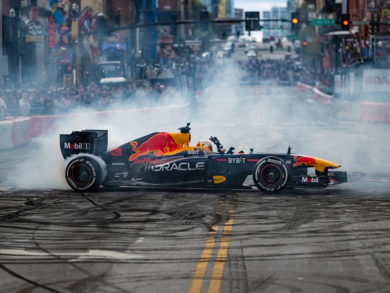 Daniel Ricciardo was back in a Red Bull car entertaining crowds in Nashville as part of a demo show following his recovery from a hand injury