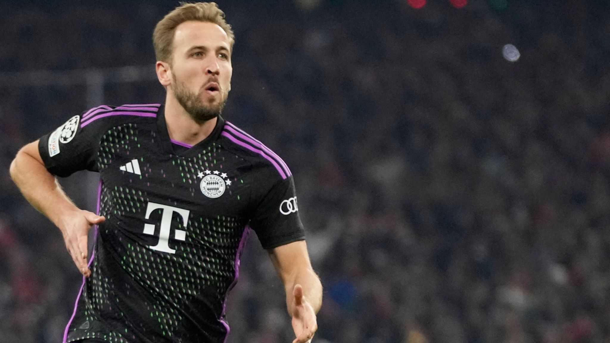  Centre forward Harry Kane is playing for Bayern Munich in a Champions League match against Tottenham Hotspur.
