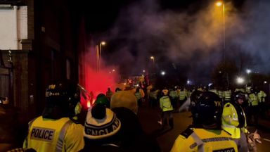 Legia fans throw bottles at police outside Villa Park