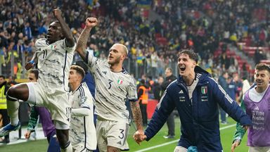Italy players celebrate qualifying for Euro 2024 after a goalless draw against Ukraine in Germany
