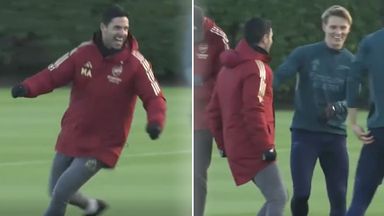 Arteta left ecstatic after training ground nutmeg on Odegaard!