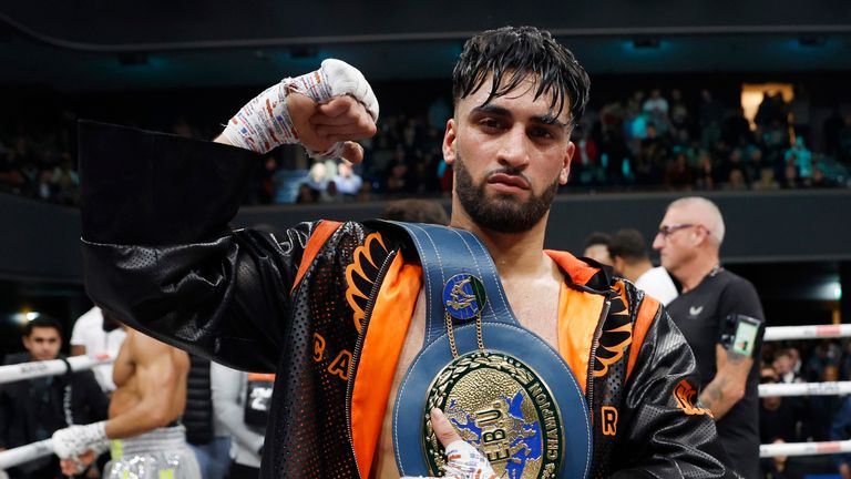 Adam Azim celebrates with his European title (Image: Boxxer)