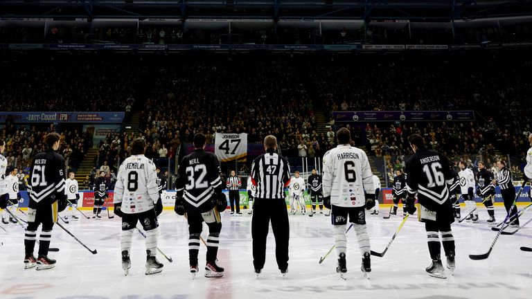 Players and officials observe 47 seconds of silence in remembrance of the late Adam Johnson (Getty Images)