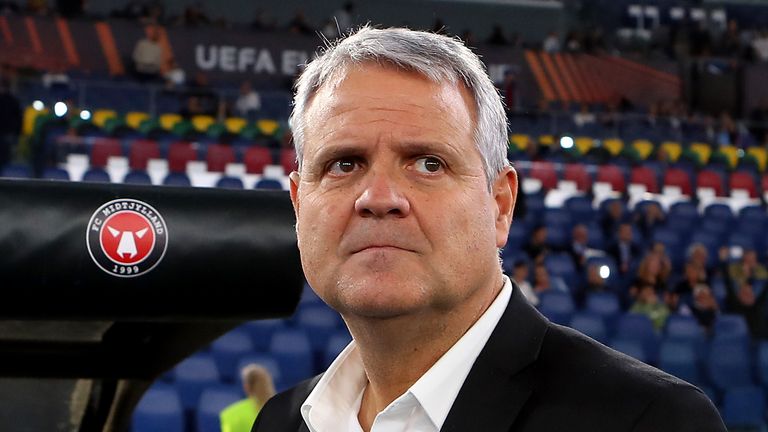 Albert Capellas, Head Coach of FC Midtjylland looks on prior to the UEFA Europa League group F match between SS Lazio and FC Midtjylland at Stadio Olimpico on October 27, 2022 in Rome, Italy.