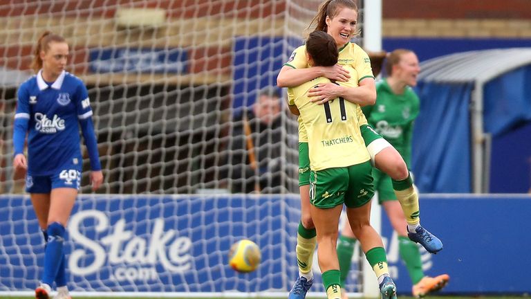 Bristol City's Amy Rodgers celebrates with team-mate Jamie-Lee Napier after scoring the equaliser