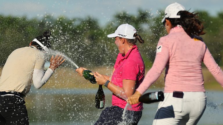 Amy Yang was sprayed with champagne as she won the final event of the LPGA Tour season