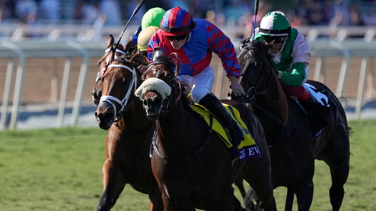 Tom Marquand rides Big Evs to win the Breeders' Cup Juvenile Turf Sprint