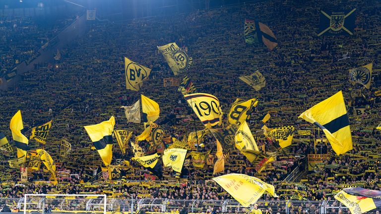 Borussia Dortmund fans and supporters during the UEFA Champions League Group F match between Borussia Dortmund and Newcastle United FC at Signal Iduna Park on November 7, 2023
